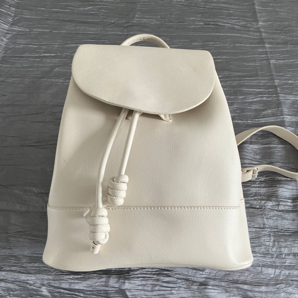 Zara Cream Minimalist Backpack with Drawstring Closure